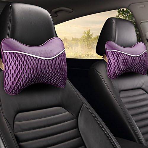 Wishlanlan 2 Pcs Comfortable Ice Silk Car Neck Pillow Headrest Seat for Your Car ZTW-01(Purple)