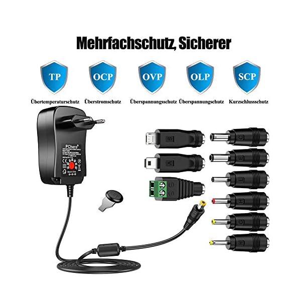PChero 30W Universal AC/DC Adapter Schaltnetzteil mit 9pcs Adapter Tipps, enthält Mini & Micro USB Stecker, für 3V bis 12V Haushaltselektronik und LED-Streifen - 2000mA max – Bild 4