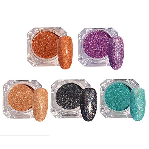 NICOLE DIARY Holographic Laser Nail Powder Ultra-thin Shining Nail Art Glitter Manicure Nail DIY Design Decorations5 Colors/set