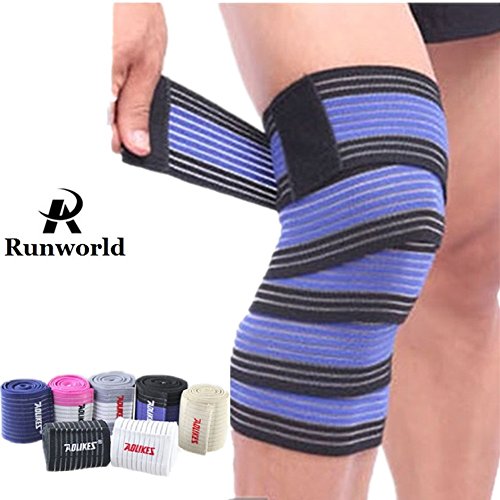 Runworld (1 Pair) Elastic Breathable Knee Brace Compression Bandage Wraps Pain Relief Straps Support Wraps Sleeve for Men Women Cross Training WODs,Gym Workout,Fitness & Powerlifting (Blue/Black)