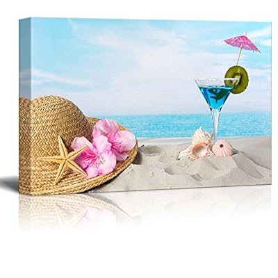 Canvas Prints Wall Art - Tropical Vacation Getaway with Cocktail Drink | Modern Wall Decor/Home Decoration Stretched Gallery Canvas Wrap Giclee Print. Ready to Hang - 16