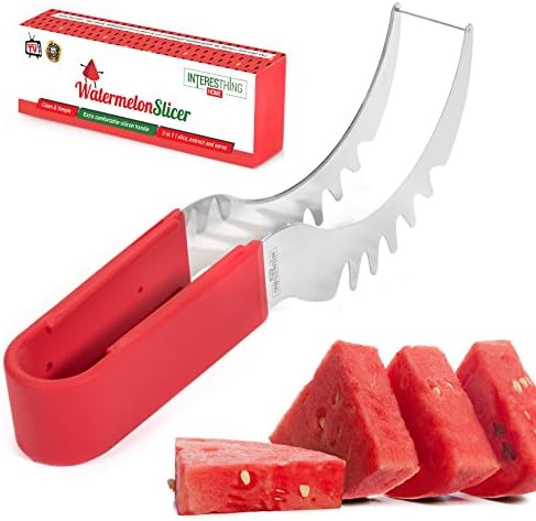Watermelon Slicer Knife – Stainless Steel Watermelon Slicer Server with Easy-Grip Silicone Handles – Slicer, Cutter, Corer Melon Tongs for Picnics, Kitchen, Beach Days, and More by INTERESTHING Home