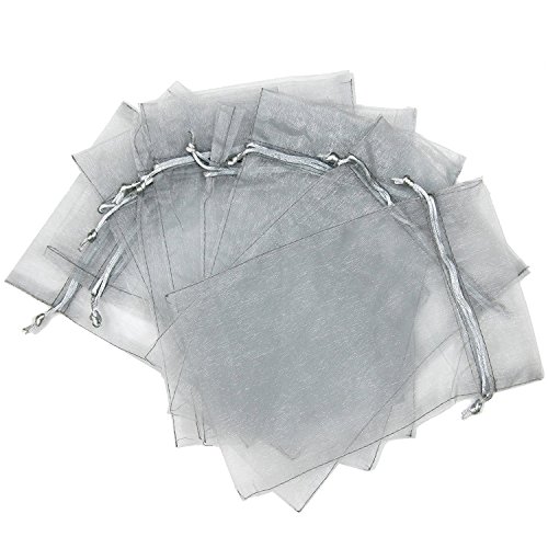 Glitterymall 50pcs Drawstring Organza Jewelry Gift Pouch Bags Wedding Party Favor (5''x7'' SILVER COLOR)