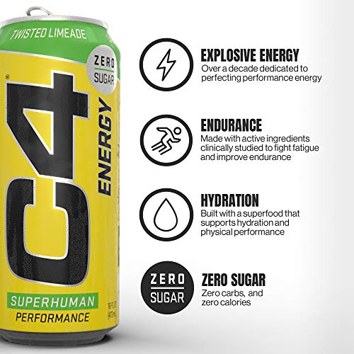 C4 Energy Carbonated Zero Sugar Energy Drink, Pre Workout Drink + Beta