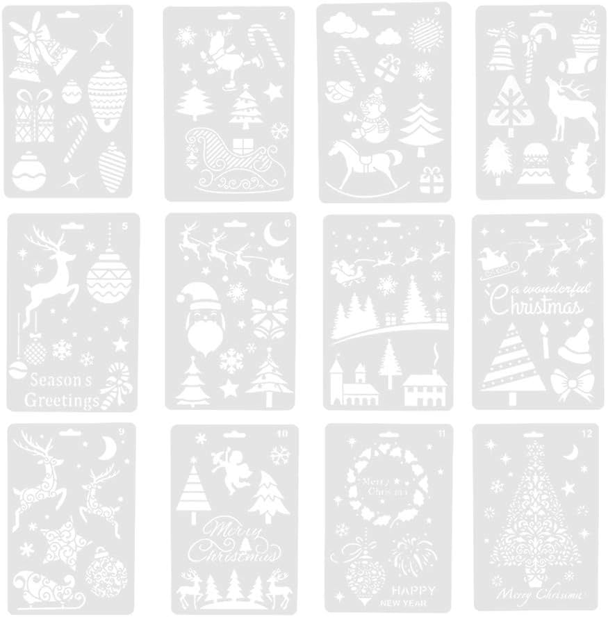 SUPVOX 12 Stück Zeichenschablonen Malschablonen Weihnachten Schablone Set Stanzschablone Stanzformen für DIY Bullet Journal Album Scrapbooking Papier Karte Deko