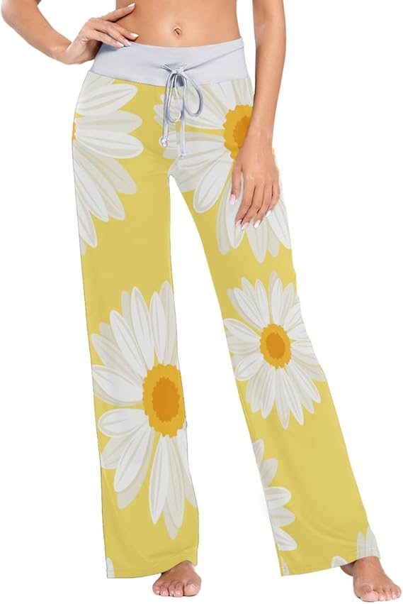 Amazon Akiraki ルームパンツ レディース ロングパンツ 向日葵 イエロー 黄色 可愛い かわいい ヨガパンツ ヨガウェア ルームウェア 部屋着 体型カバー オールシーズン 女性用 ボトムス パジャマ ルームウェアボトムス 通販