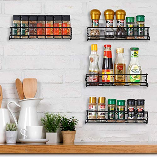 Spice Rack Organizer for Countertop, Set of 4 Metal Kitchen Shelf Organizer Wall Mounted Seasoning Storage Holder for Kitchen Pantry Cabinet Door, Spice Can Sauce Jars Bottle
