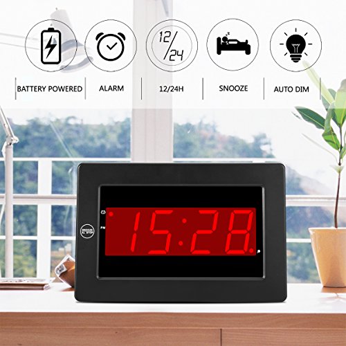 Timegyro Digital Wall Clock LED Alarm Clock Battery Powered Only with