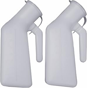 YUMSUM Thick Firm Male Urinal Urine Bottle with Lid 32oz./1000mL (White)pack of 2,