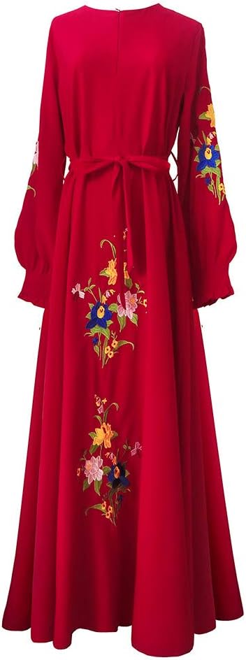 Euone Dress Clearance, Muslim Maxi Dress Trumpet Sleeve Abaya Long Robe Gowns Tunic Belt