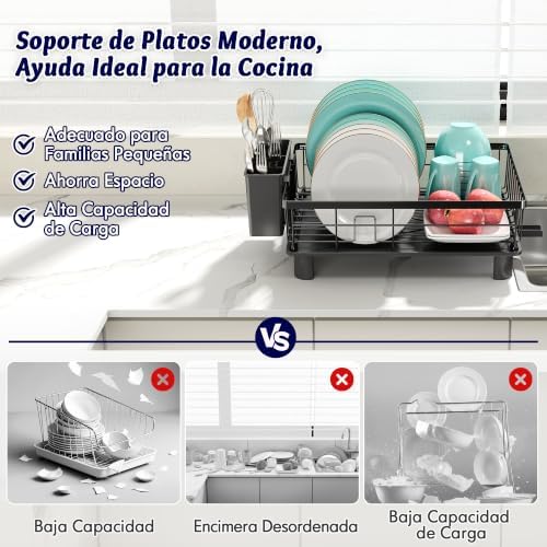 Escurreplatos Acero Inoxidable de Cocina con Drenaje Automático