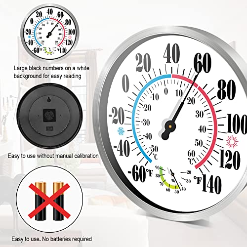 12'' Outdoor Thermometer Large Numbers, Outdoor Decorative Thermometer