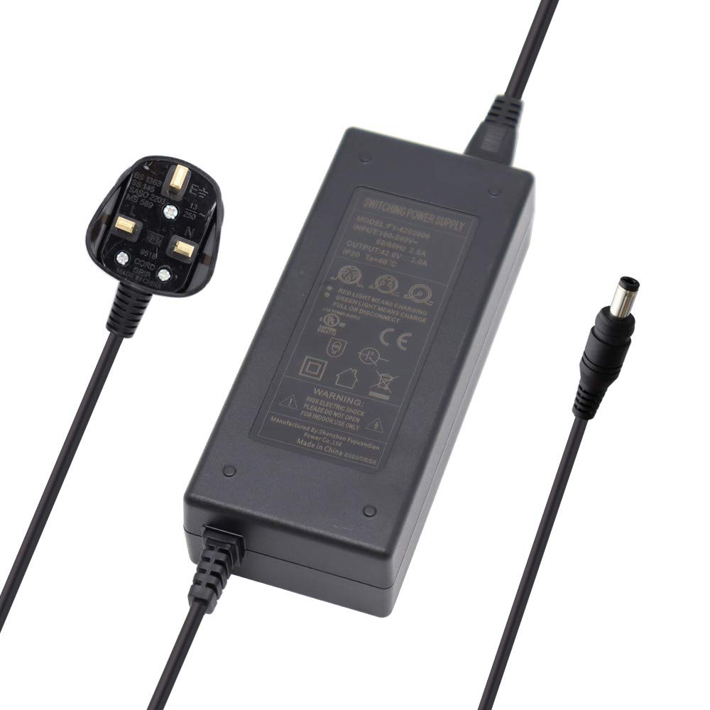 Abakoo 42V 2A Electric Bike Bicycle Charger Power Supply Adapter for 10S 36V Lithium Battery Pack, Li-ion Battery Charger DC 5.5x2.1mm