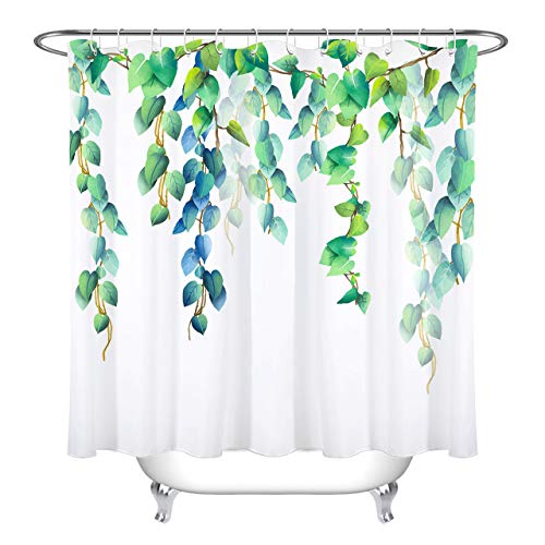 LB Fresh Design Leaf Shower Curtain,Blue Green Leaves Floral Decorative Shower Curtains for Bathroom Waterproof Fabric 72x72 Inch with Hooks ...
