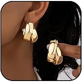 Chunky Gold Earring for Women Thick Geometric Hoop Earrings Trendy Twist Huggie Earring Aesthetic Jewelry