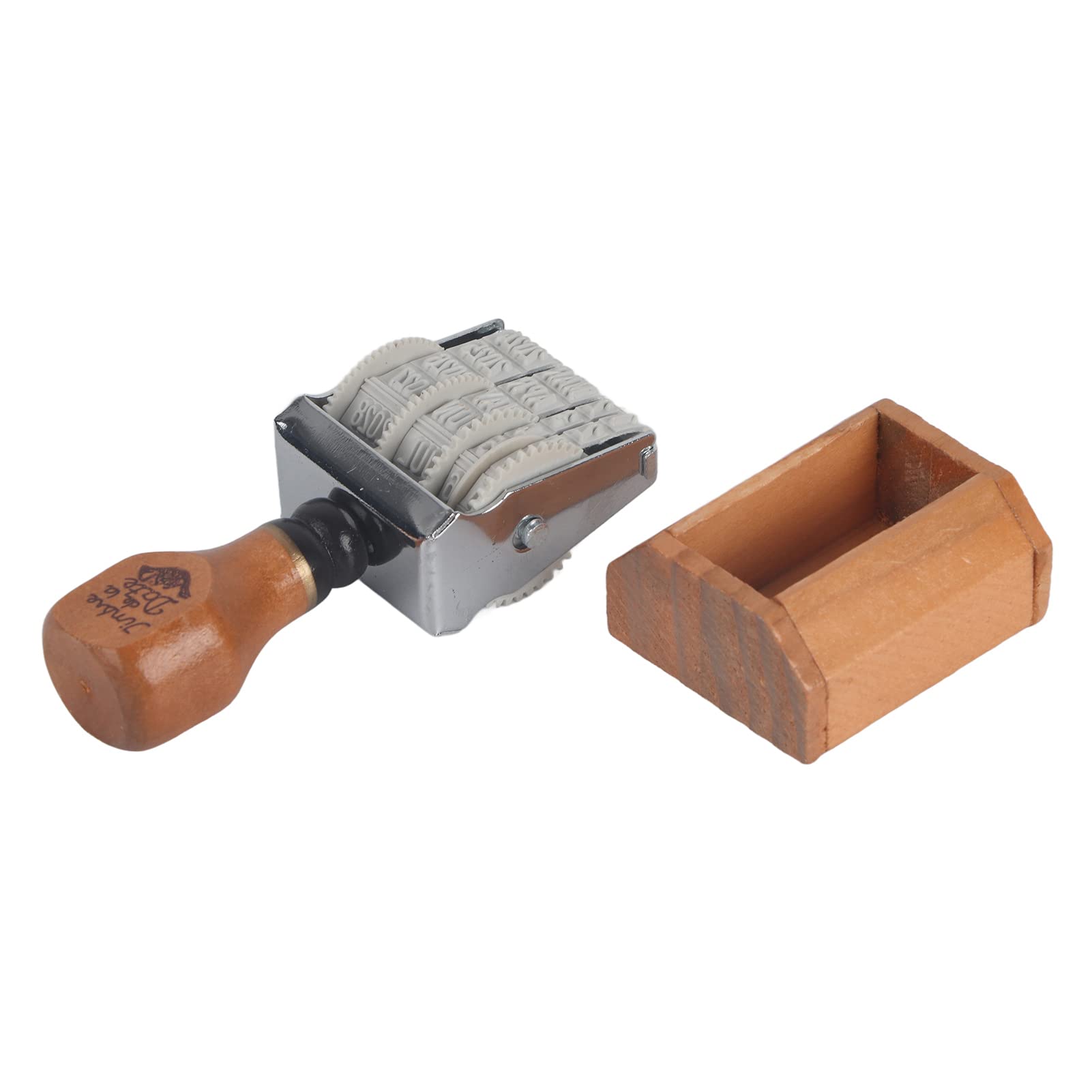 Roller Date Stamp, Retro Small Date Stamper, Date Stamper Inking Day Month Year, with Wooden Handle & Base, for DIY Craft Card Making Planner Scrapbooking
