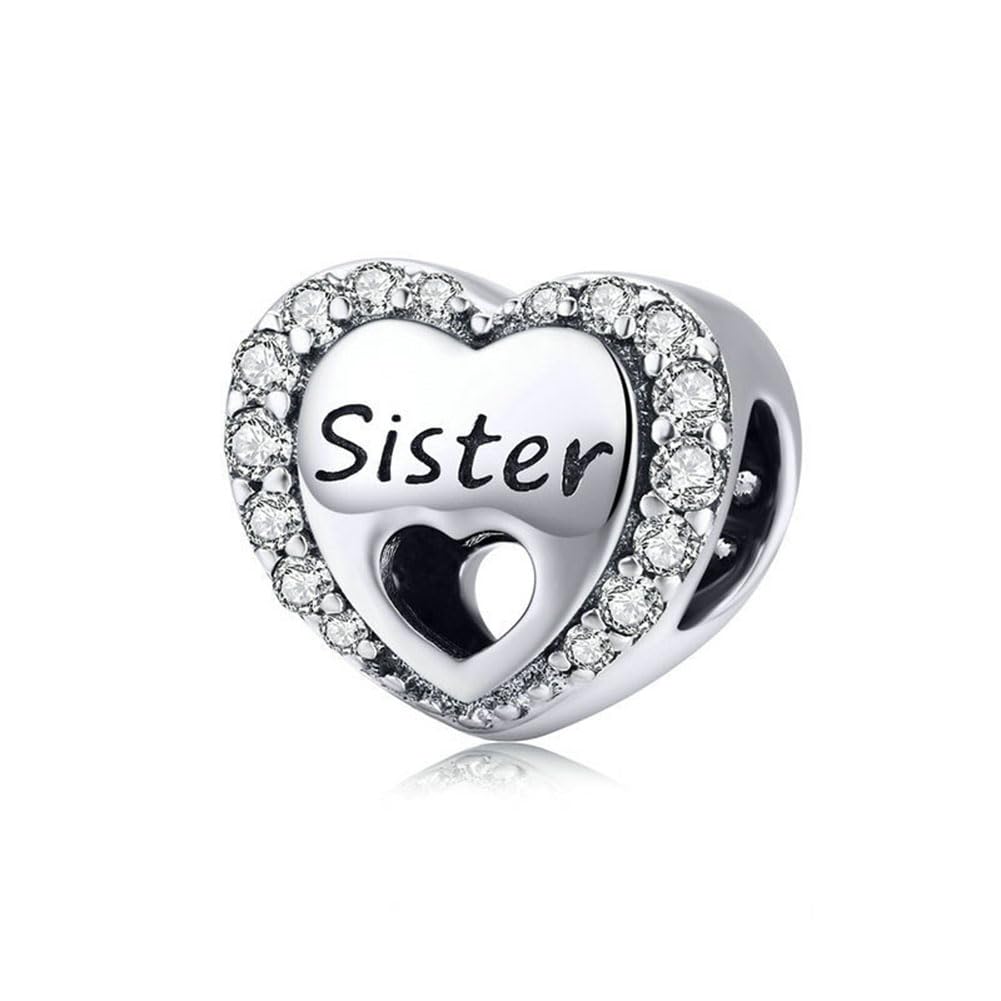 Sister Charm 925 Sterling Silver Heart Charm Love Charm Anniversary Charm Friend Charm for Pandora Charm Bracelet