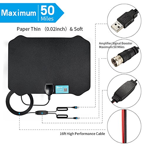 HDTV-Antenna-50-Mile-Range-Smart-Sirius-1080P-HDTV-FPV-UHF-XM-Radio-Antenna-Indoor-HDTV-Antenna-16-Feet-Coaxial-Cable-Upgraded-Version-2018-New