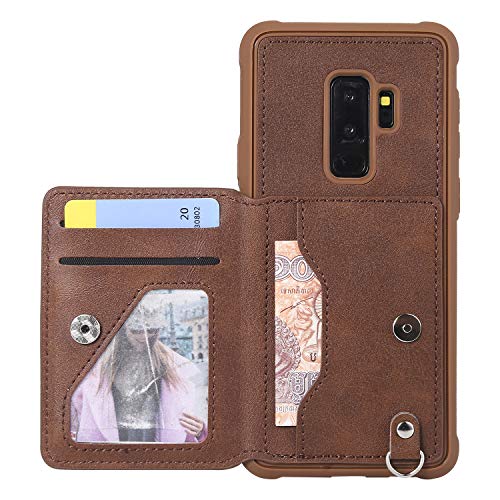 Shinyzone Slim Fit Back Wallet Case for Samsung Galaxy S9 Plus with Card Holder,Embossed Sunflower Pattern PU Leather Flip Cover with Magnetic Stand Function with Detachable Lanyard,Coffee - Thumbnail 3