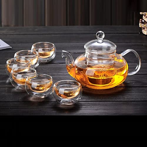HOOPZOZA Glass Tea Maker Teapot With Filtering Glass Warmer 6 Tea Cups Set 50mL (A-set)