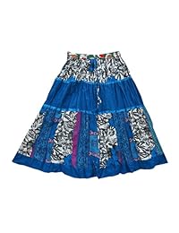 Mogul Womens Skirts Bohemian Blue Patchwork Cotton Skirt S