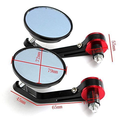 TUINCYN 7/8 Inch 22MM Motorcycle Handle End Rearview Mirrors Universal Round Aluminum Rear View Mirror Adapter Black for Yamaha Honda Triumph Ducati Motif (Pack of 2) - Thumbnail 2