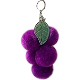ikasus Pom Pom Keychain Soft Plush Ball Keychain Simulation Fruit Grape Keyring Fluffy Bag Purse Backpack Handbag Pendant