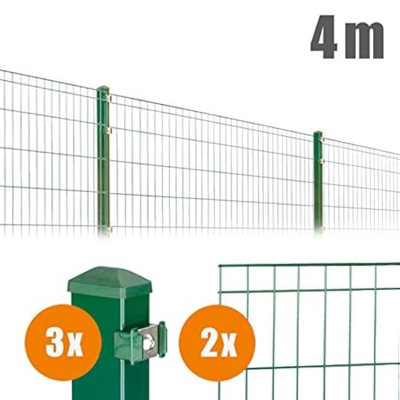 Doppel- Einstabgittermatten Zaun Komplettpaket Höhe: 805 mm, grün, 4 Meter, Gartenzaun, Gittermattenzaun