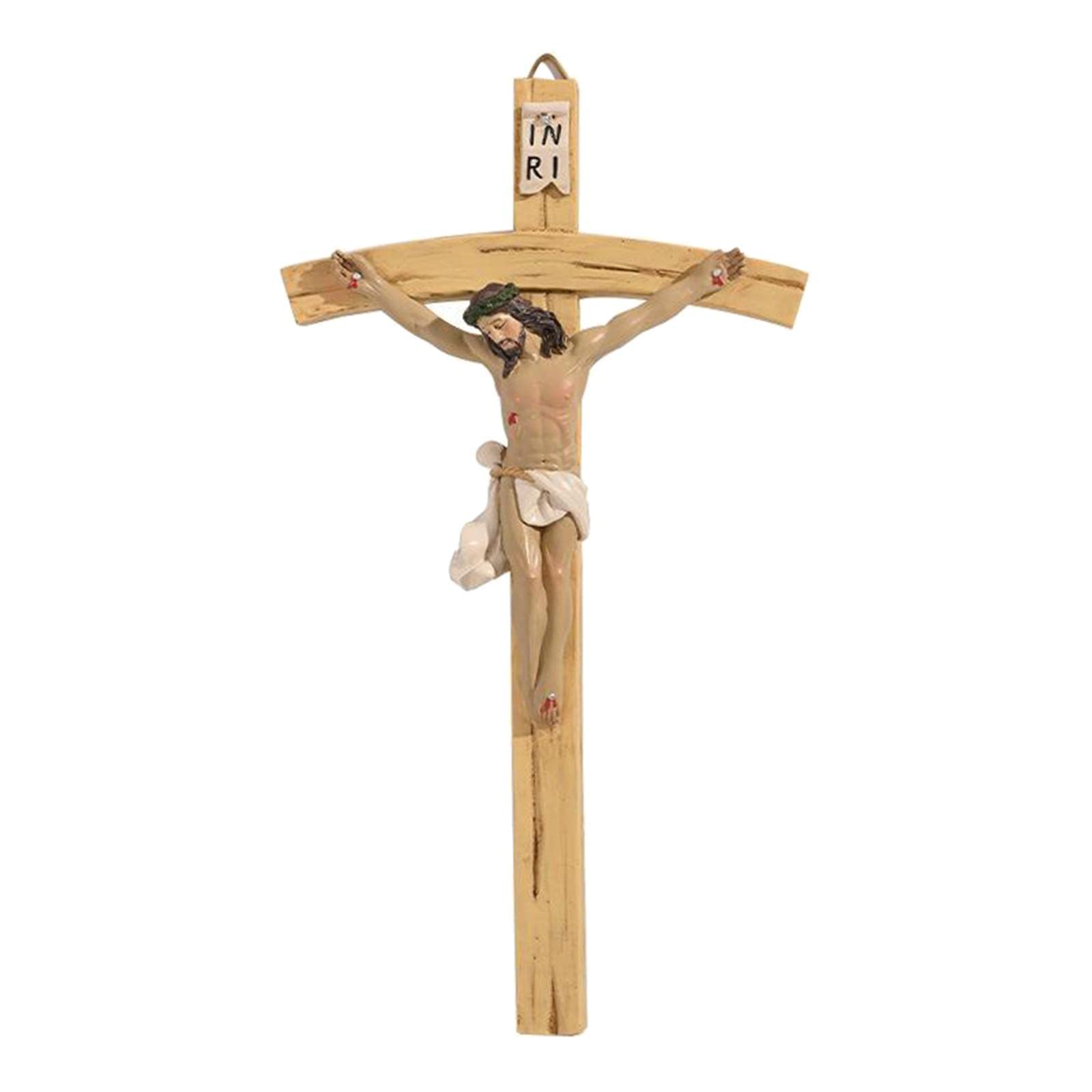 zalati Wall Cross Jesus Resin Handwork Art Crucifix Statues with Hanging Hole for Religious and Communion Decor, Home Prayer, Baptism - 8.7 inch