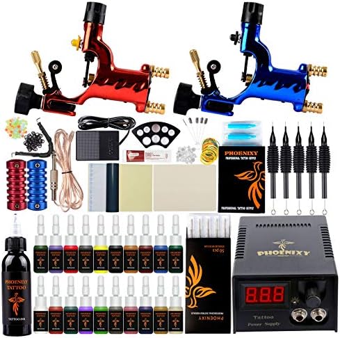 Tattoo Kit Phoenixy 2 Pro Rotary Tattoo Machine Kit 20 Tattoo Inks Power Supply Complete Shadind Lining Tattoo Kits For Artists Red Blue