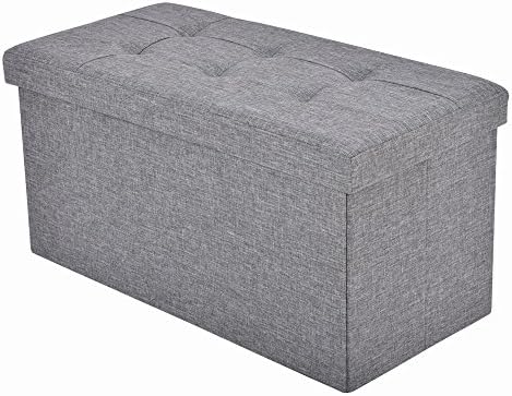 Folding Bench Storage Stool Box Footrest Furniture Decor Light Gray