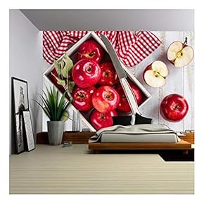 Red Apples on White Wooden Table Top View - Removable Wall Mural | Self-Adhesive Large Wallpaper - 66x96 inches