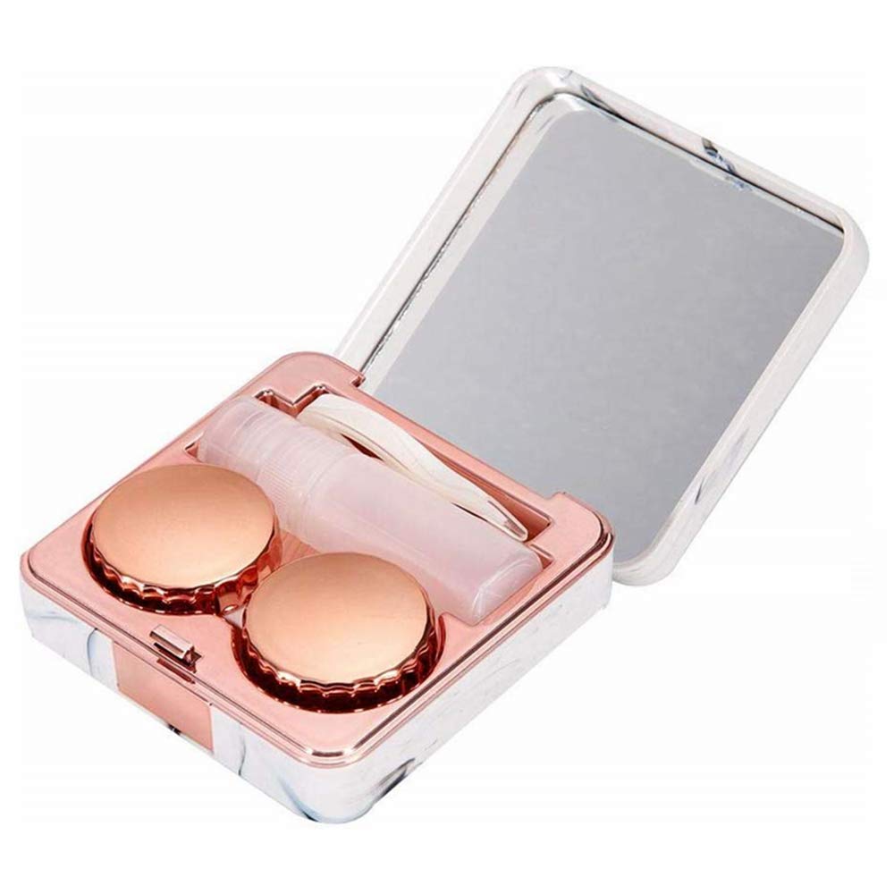 Ycnpeatt Marble Contact Lens Case - Travel Mini Companion Box With Portable Invisible Mirror (Marble Series Rose Gold)