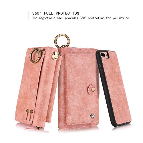 JAZ iPhone 8 / 7 Wallet Case -  Zipper Purse Detachable Magnetic 14 Card Slots Wristlets Leather Wallet Case for Apple iPhone 8 / 7 / 6 / 6S