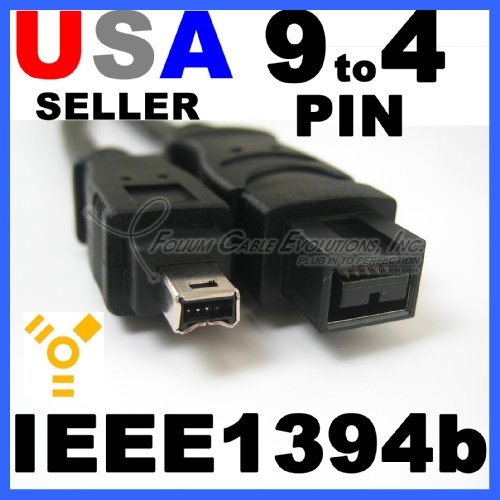 Cable Builders IEEE 1394b Firewire 800 400 Cable 9 Pin to 4 Pin IEEE1394 9-4 Length 6FT for PC Mac DV 6 Foot 6 Feet Black Friday November Cyber Monday