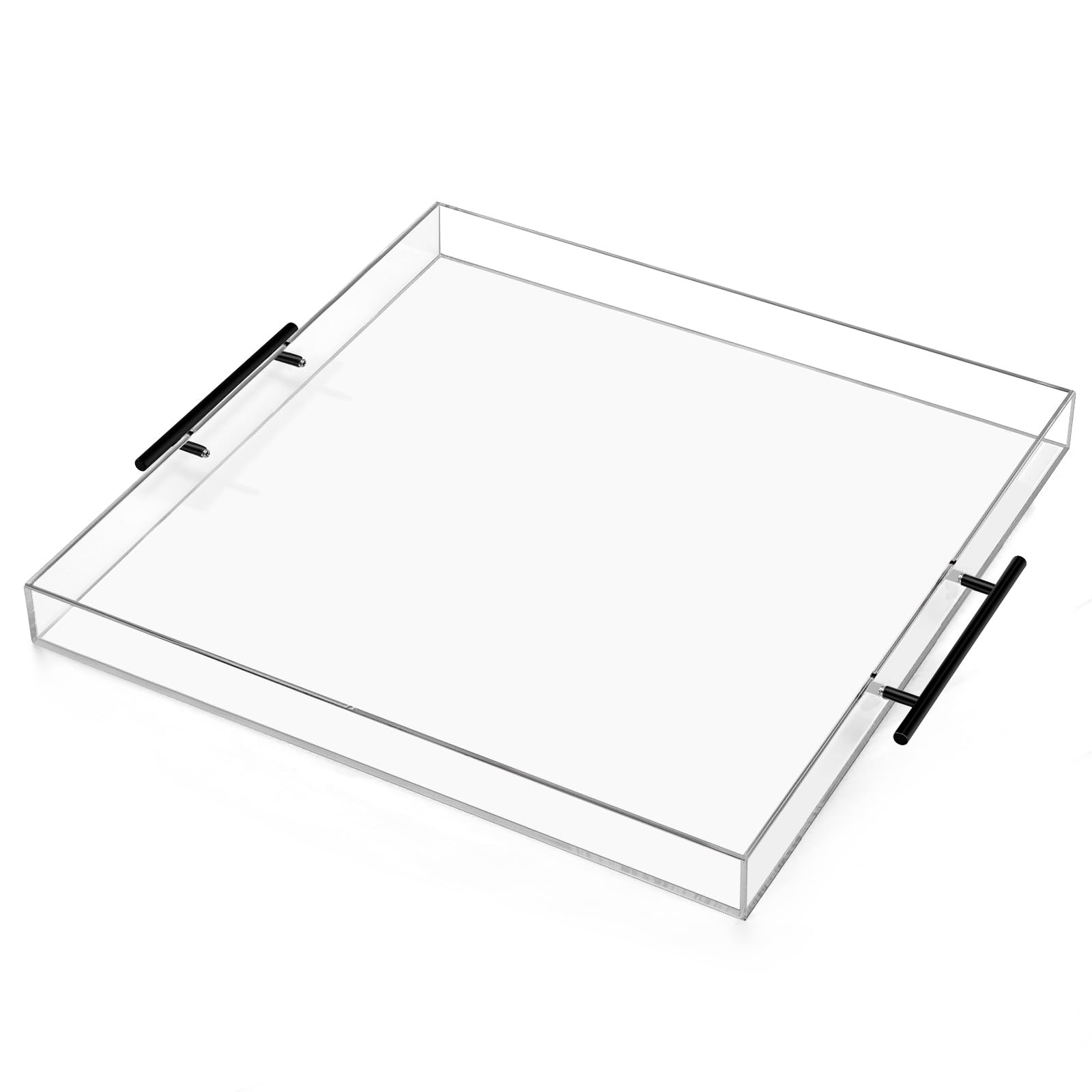 Photo 1 of 18×16 inches Oversized Clear Acrylic Ottoman Tray with Black Metal Handle and Safe Edge Extra Large Spill-Proof for Serving,Decorative King-Size Organizer Tray for Coffee Table Countertop
