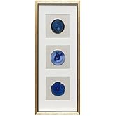 ARTECORS Modern 13x34 inch Trio Blue Agate Framed Wall Art 4 inch Golden Plated Geode Stone Artwork for Living Room Bedroom H
