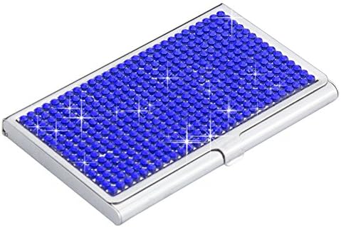 TASIRO Best Handmade Bling Bling Rhinestones Stainless Steel Metal Business Card Holder Name Card Case(blue)