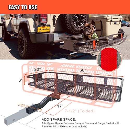 MeeFar Folding Hitch Mount Cargo Carrier Basket 60" X 20" X 6