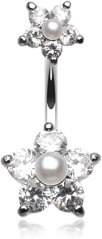 Pearl Bead Flower Sparkle Belly Ring