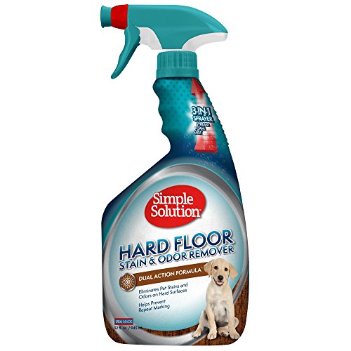 Simple Solution Hard Floor Extreme Pet Stain and Odor Eliminator Spray, Dog and Cat Enzyme Cleaner, Pro-Bacteria Cleaning Power, Strong Urine, Pee and Poop Smell Remover for Hardwood Floors, 32 oz