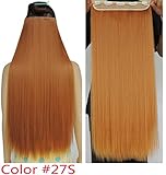28" Straight 3/4 Full Head Synthetic Hair Extensions Clip in Hairpieces 5 clips 120g (Ginger #27S)