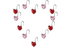 JUEPHE Valentines Day Decorative Shower Curtain Hooks,12 Valentines Day Stainless Steel Rust Resistant Shower Rings for Bathroom Curtains Rods