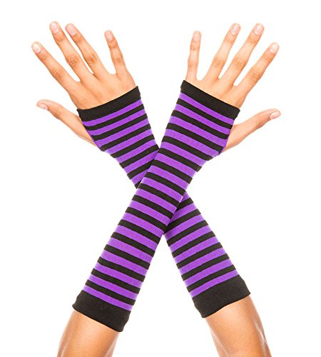 MUSIC LEGS Women's Opaque Stripes Arm Warmer, Black/Purple, One Size