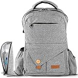 Diaper Bag Backpack | Easy Travel for Active Parents | Max Durability & Storage Capacity | Light Gray Classic Unisex Style | Bonus Change Pad & Insulated Bottle Sleeve | Large Diaper Backpack