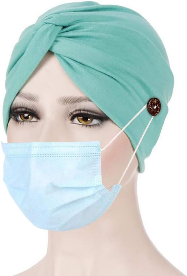 Tuuu Fashion Soild Color Turban Head Band with Buttons for Women, Stretch Head Wrap Cross Bandana Cap Headwear, Button Hair Wrap Hat to Protect Your Ear
