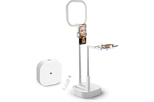 yAyusi Phone Stand for Recording, with LED Light,Portable Overhead 360° Rotation with Two Phone Holders,for 3.5-6.7"" Phone, Adjustable,Overhead Phone Mount,Wireless Remote,Rechargeable, Live Stream