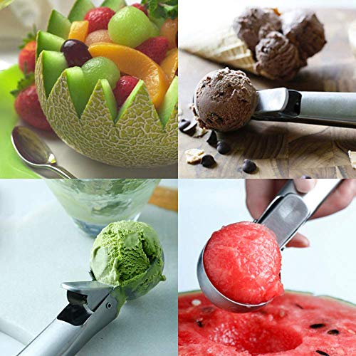 Cozihom Stainless Steel Ice Cream Scoop, with Trigger, Durable & Easy to Use, Nonstick, Dipper for Ice Cream, Fruits, Melon Ball, Sorbet, Meatball, 5CM Ice Cream Ball, 3 PCS