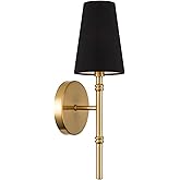 Kira Home Torche II 15" Petit Modern Wall Sconce/Wall Light + Black Linen Shade, Cool Brass Finish