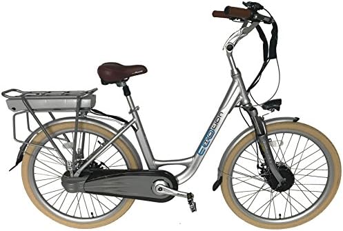 EcoMotion Bikes E-CITY 26”,36V 16Ah LG LiPo Battery,up to 75 miles Range! 350W Motor,20 mph,Throttle &amp; Pedal Assist, 3 Internal-Hub Gears,TEKTRO Disc Brakes,LCD Display,USB Port (Silver)